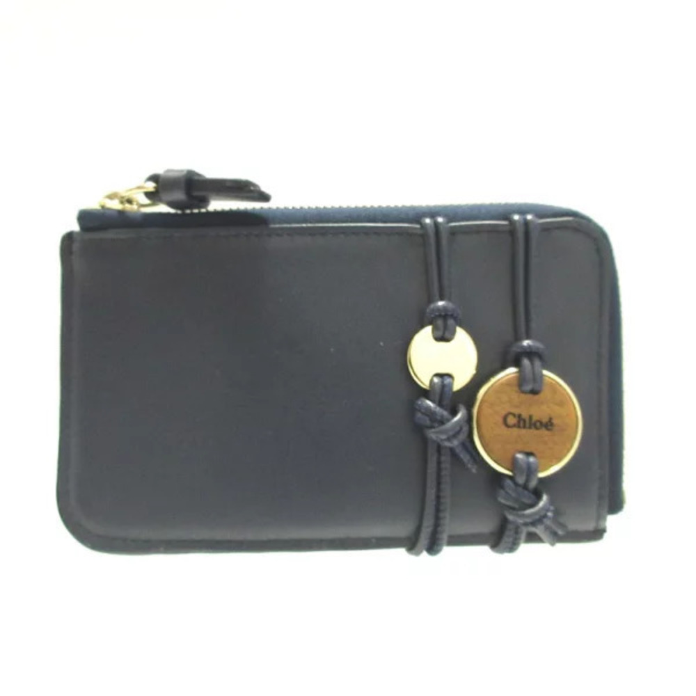 Chloe Mallow Leather Navy Blue Card Case Wallet Coin Fragment